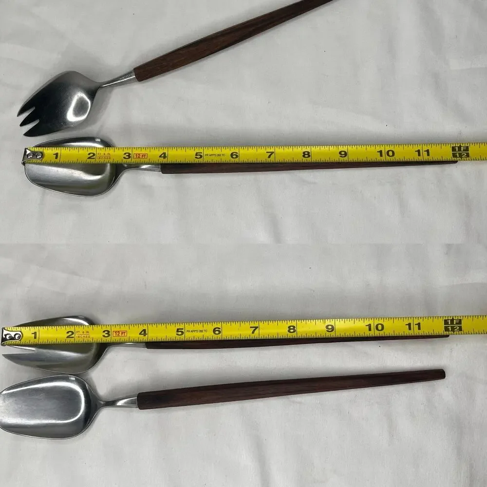 Vintage Rostfrei Salad Serving Set Fork & Spoon wooden handles & stainless steel